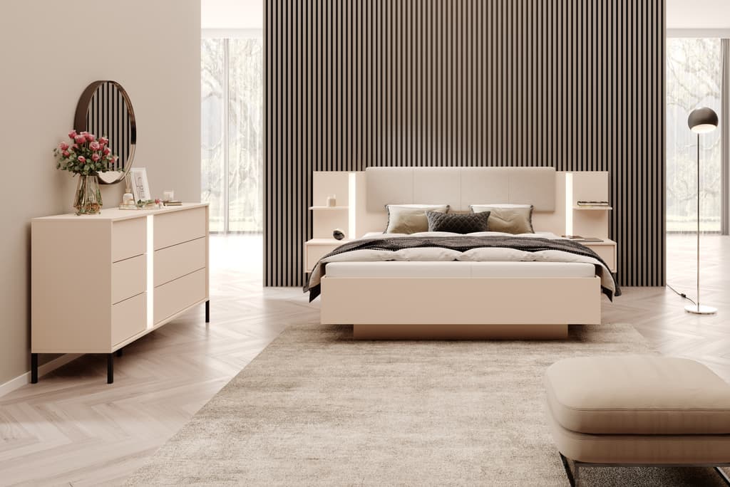 Adelaine Ottoman Bed with Bedside Cabinets and LED Lighting [EU King]